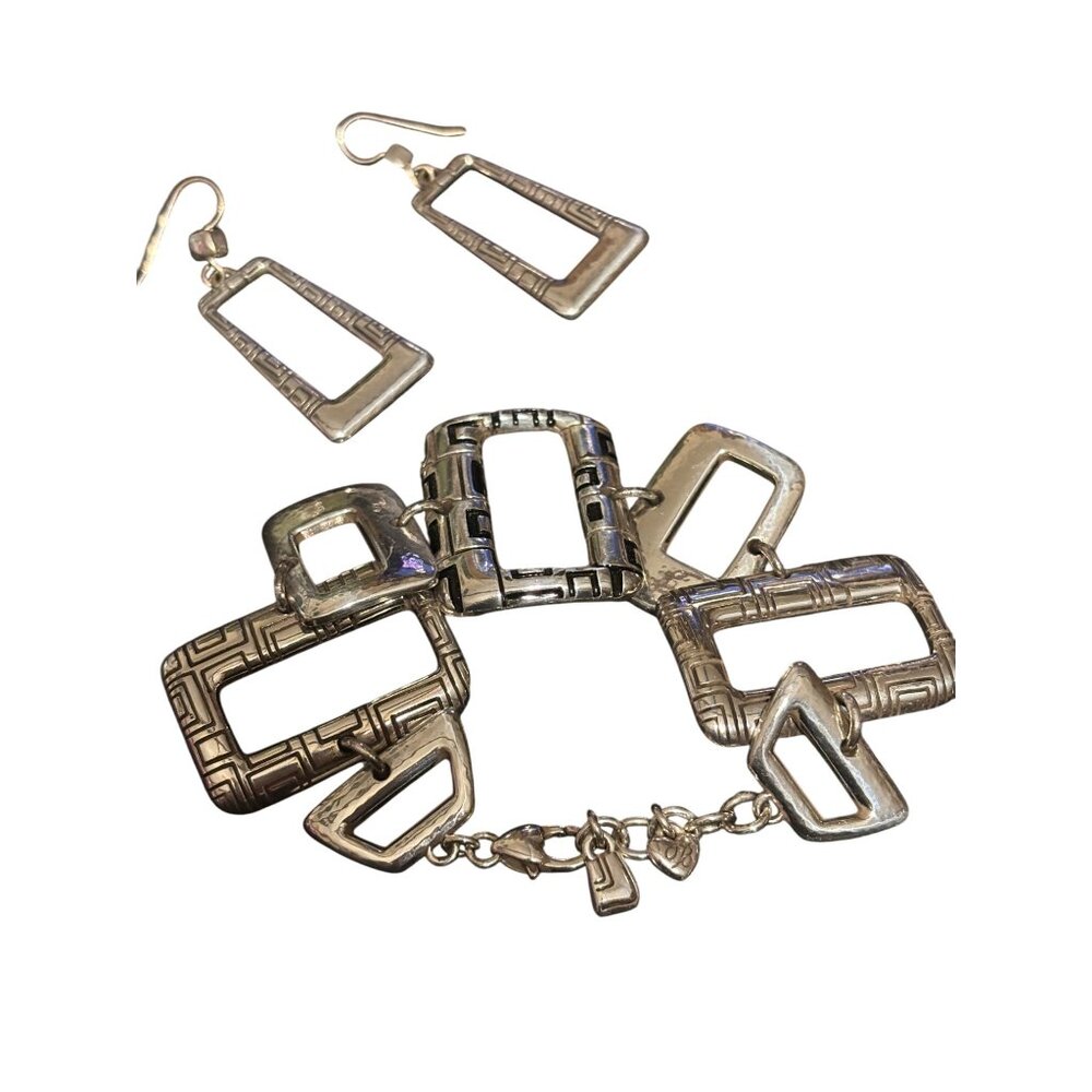 Brighton "Nexux" Silvertone Square Link Bracelet & Earrings Set